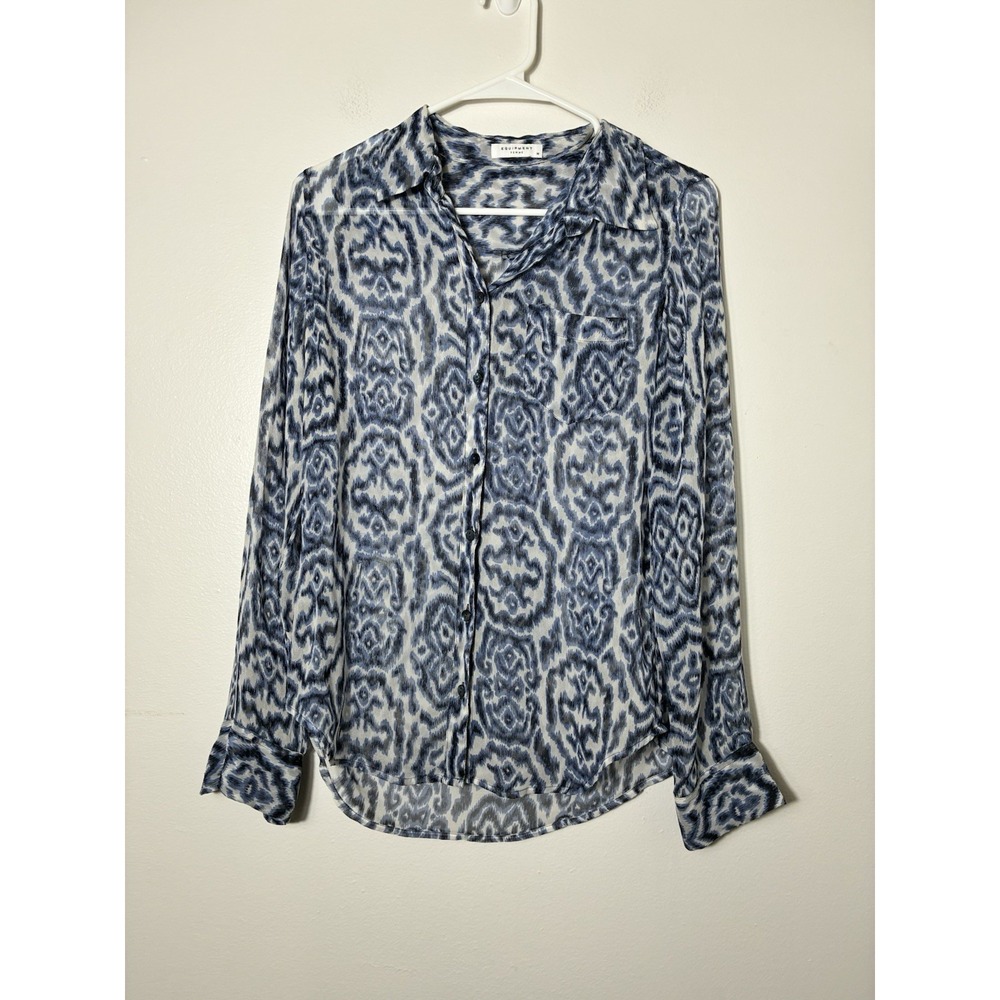 Equipment Blue and White Printed Silk Blouse